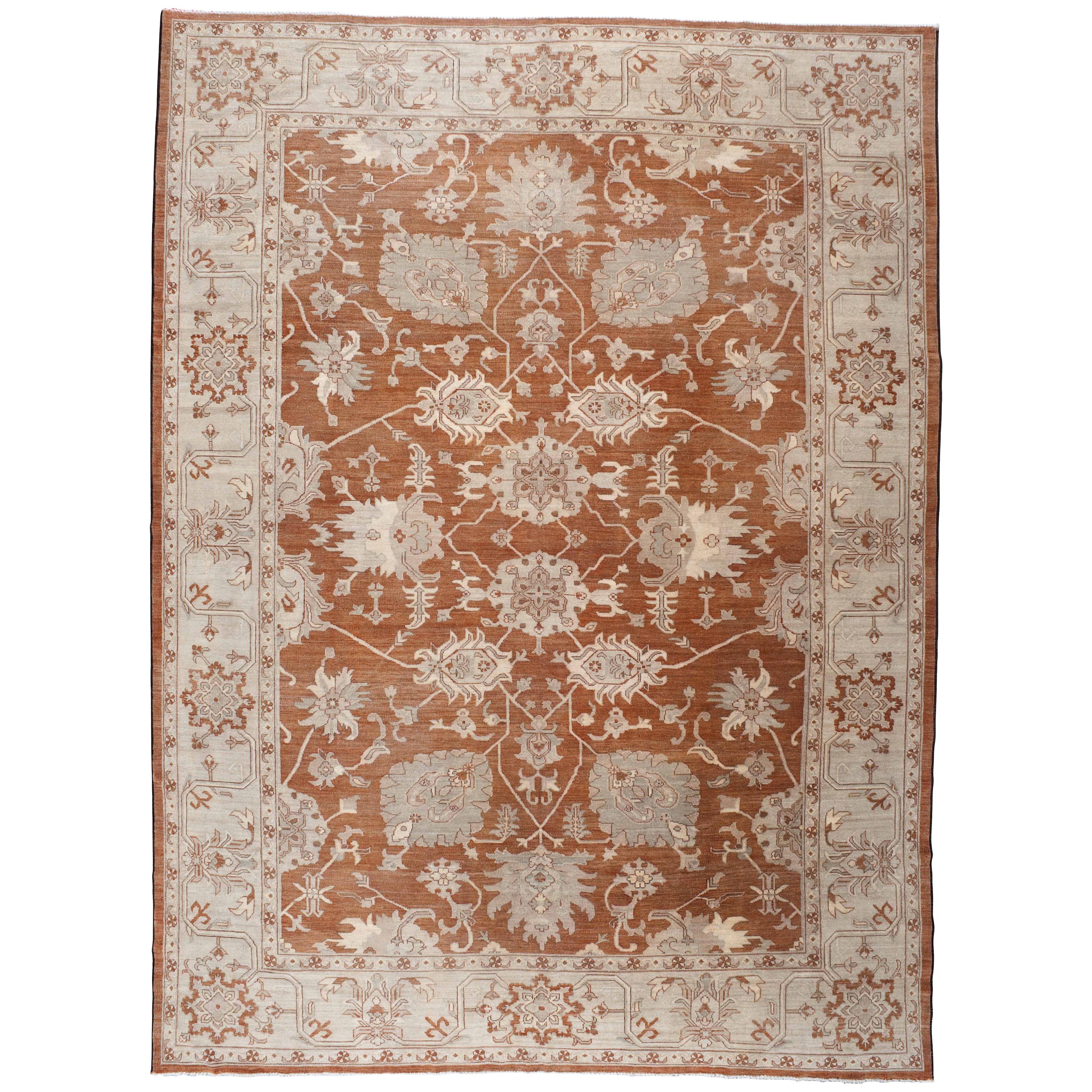 Red and Beige Floral Rug For Sale