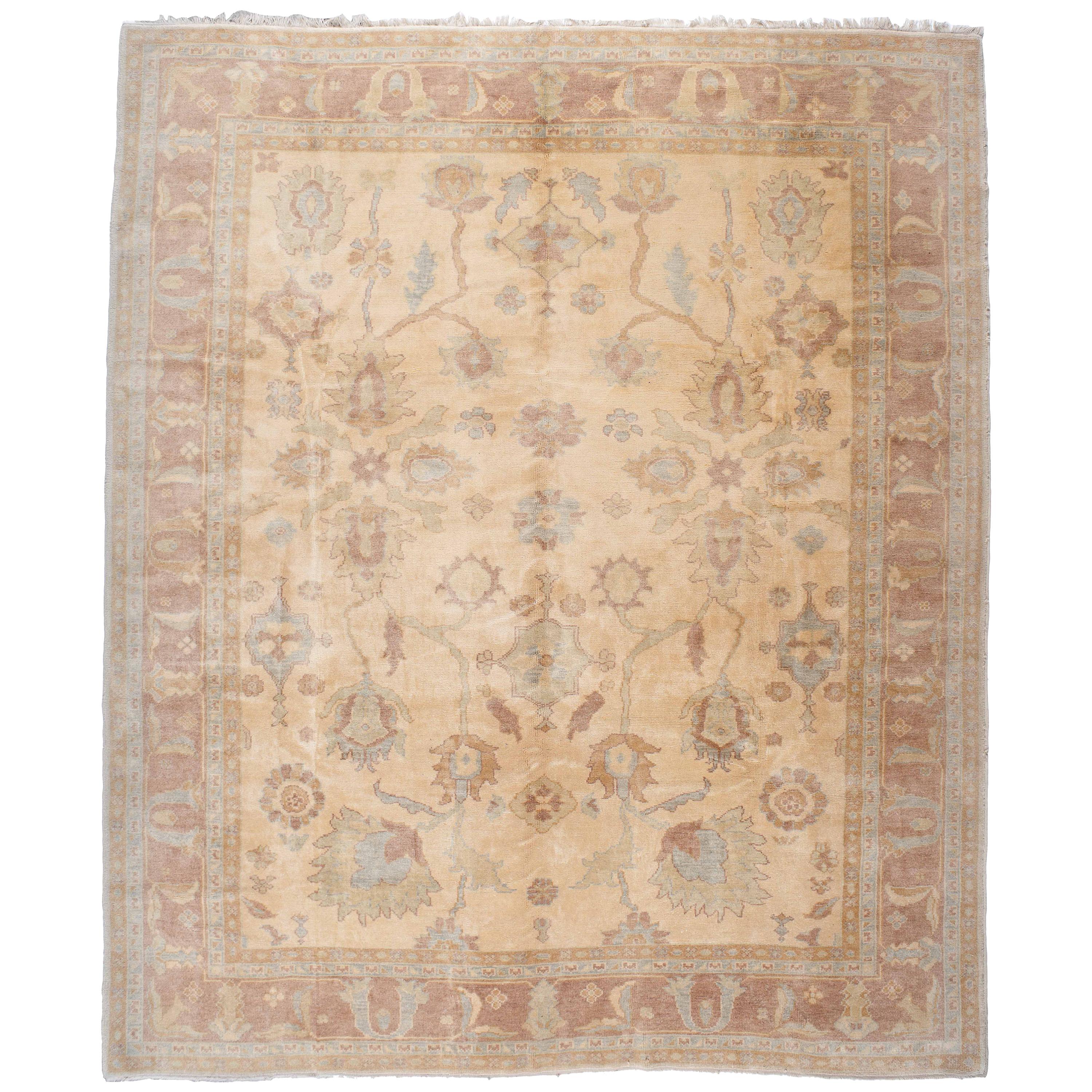 Gold and Red Floral Turkish Rug For Sale