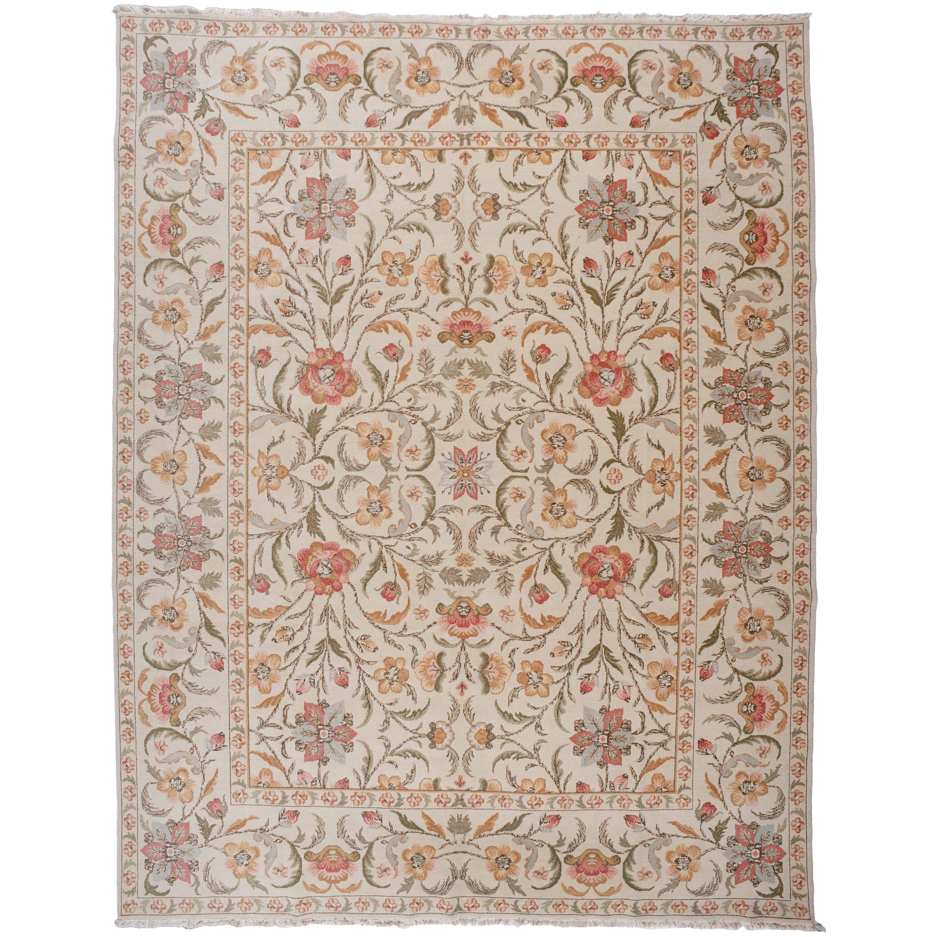 Red, Gold and Silver Floral Pattern Rug