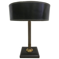French Mid-Century Modern Hand-Stitched Leather Desk Lamp Attributed to Hermes