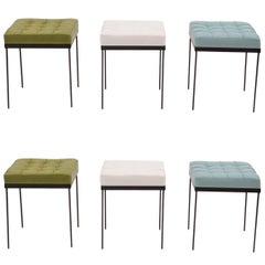 1950s Tufted Green & Blue Spinneybeck Leather and Iron Ottomans, '4'