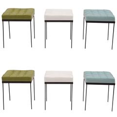 Set of Six 1950s Tufted Leather and Iron Ottomans 5