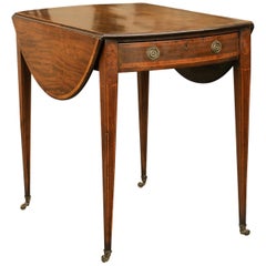 Antique English Pembroke Mahogany Table with Inlaid Banding and Brass Accents, 1840s