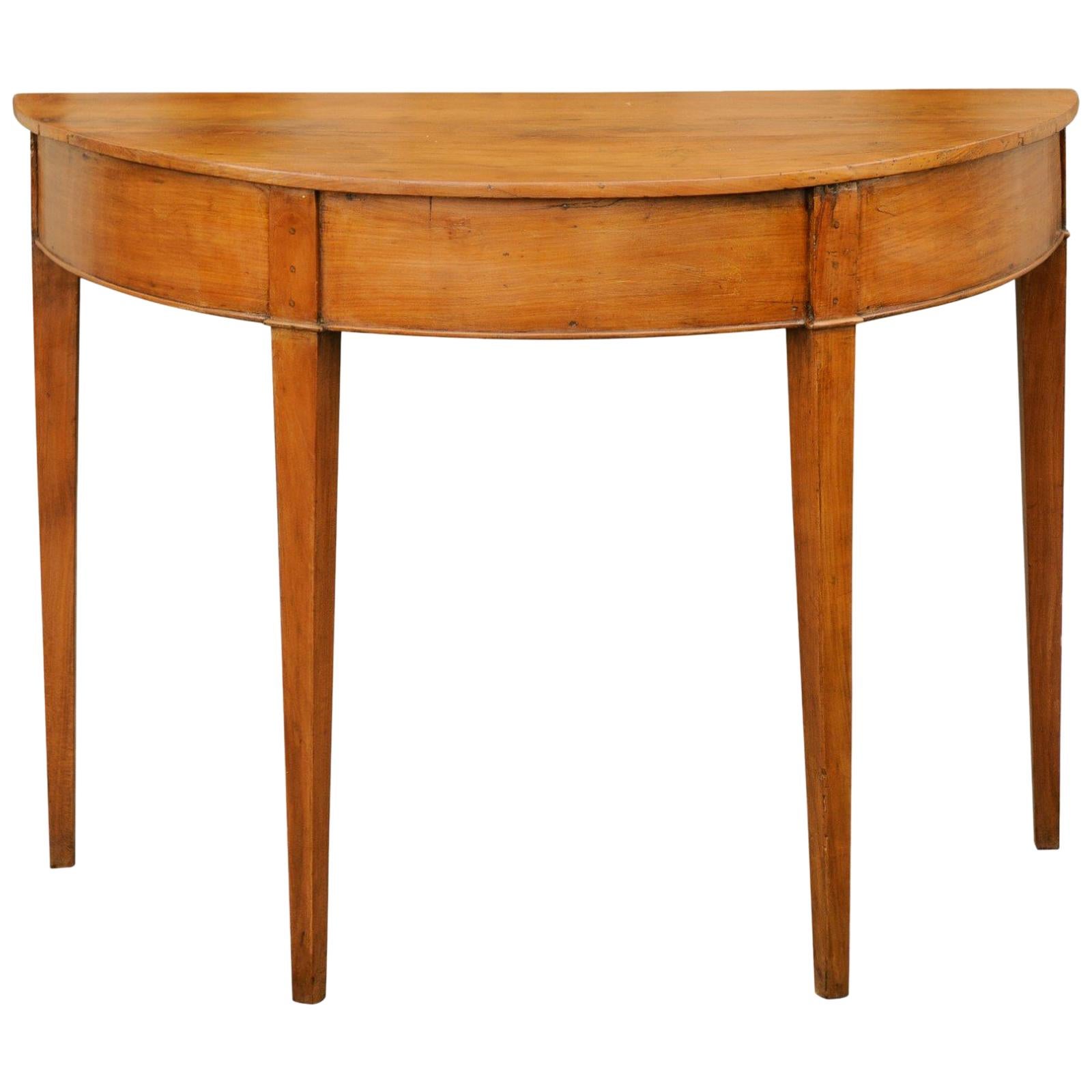 French Walnut Demilune Console Table with Tapered Legs, circa 1870 at 1stDibs