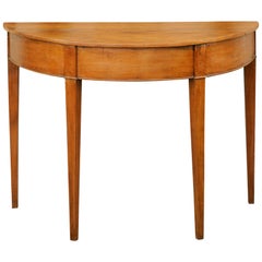 French Walnut Demilune Console Table with Tapered Legs, circa 1870