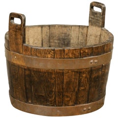 English Rustic Oak Bucket with Pierced Handles and Copper Accents, circa 1890