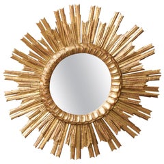 Vintage French Midcentury Sunburst Mirror with Two-Layered Sunrays, circa 1950