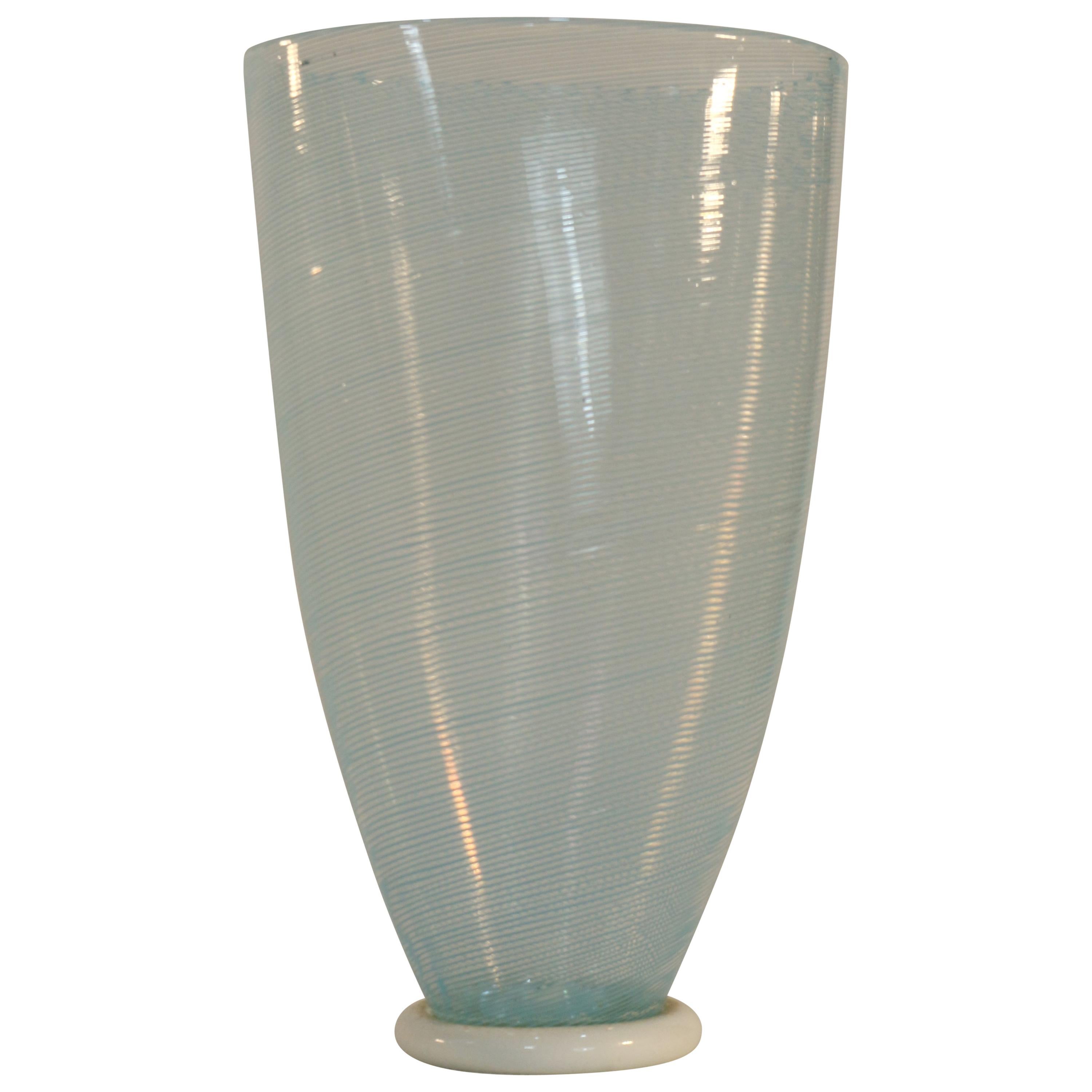 Dino Martens Vase for Aureliano Toso, Murano Glass, Light Blue and White, 1960s For Sale