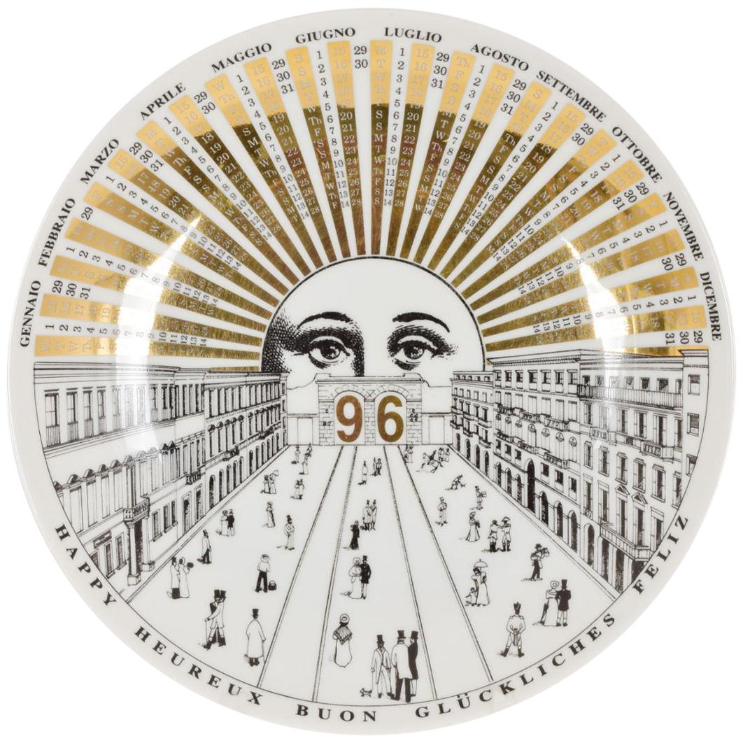 Piero Fornasetti White and Golden Calendar Plate, 1996 For Sale