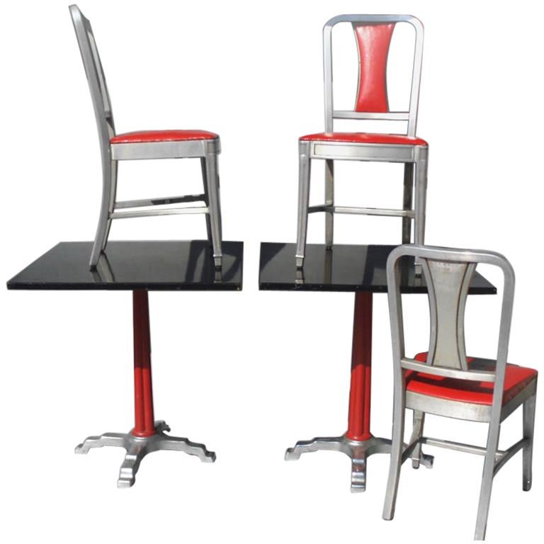 Four Speak Easy Art Deco Cabaret Cafe Tables With Eight Alcoa Aluminum Chairs