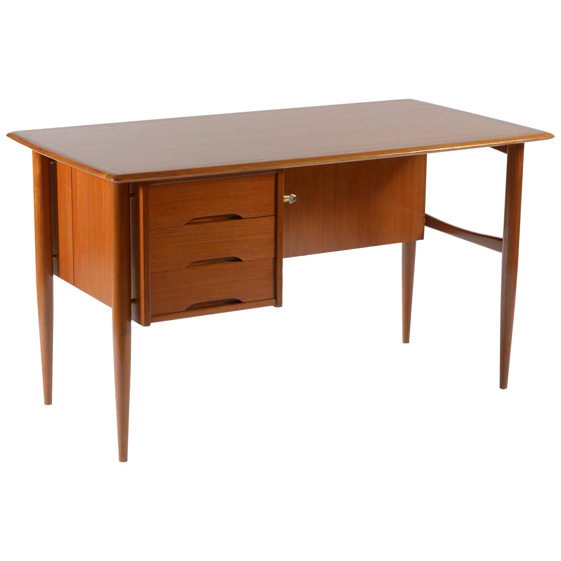 Mid-Century Modern Italian Writing Desk with Drawers and Bookcase, 1950s