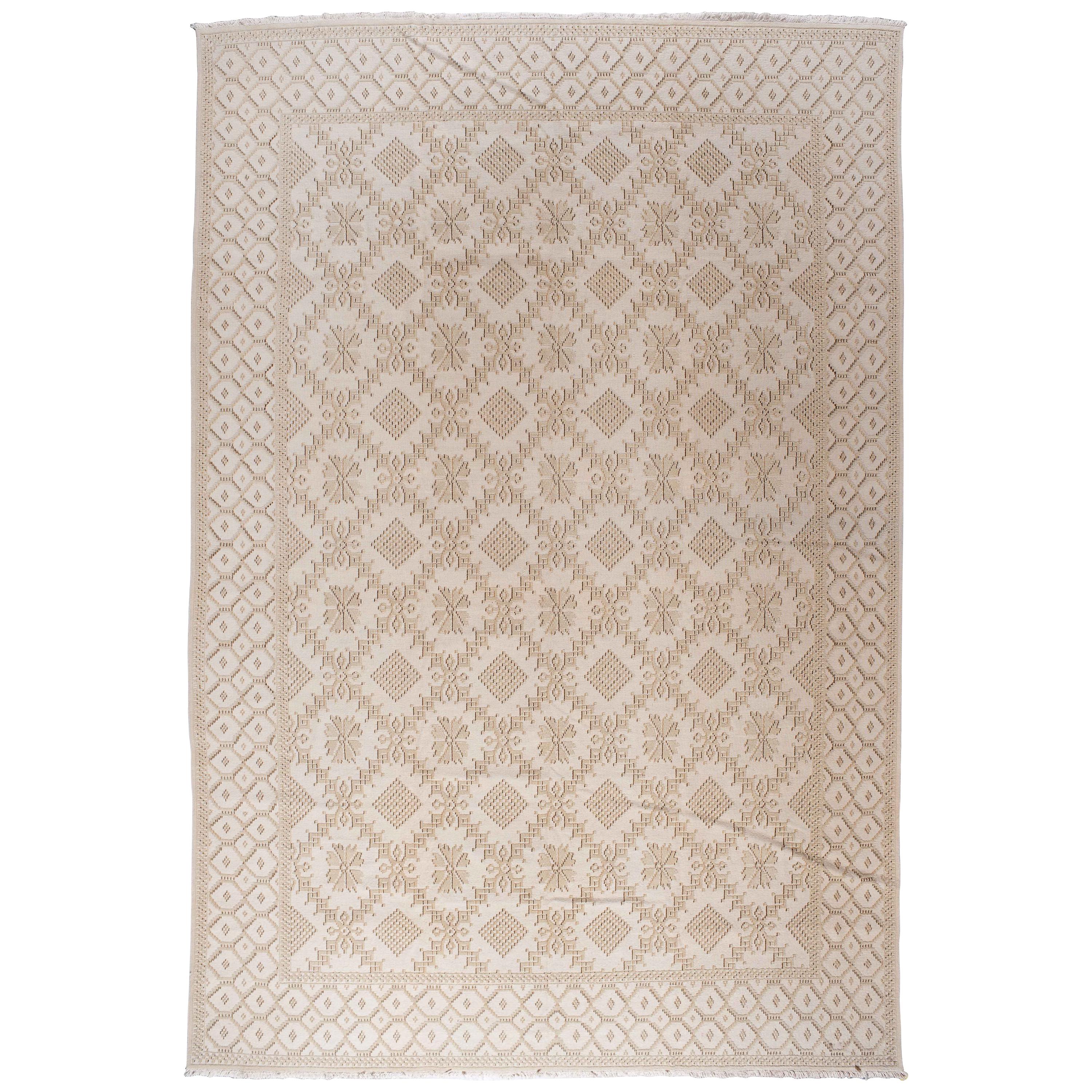 Beige and Tan Lacework Rug For Sale