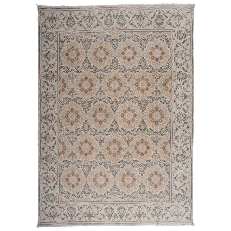 Muted Vintage Spanish Rug with Elegant Tri-Medallion Design and Floral ...