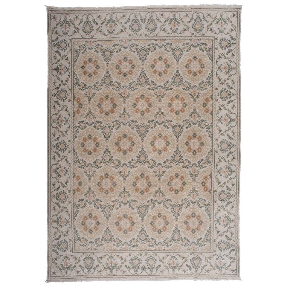 Muted Vintage Spanish Rug with Elegant Tri-Medallion Design and Floral ...