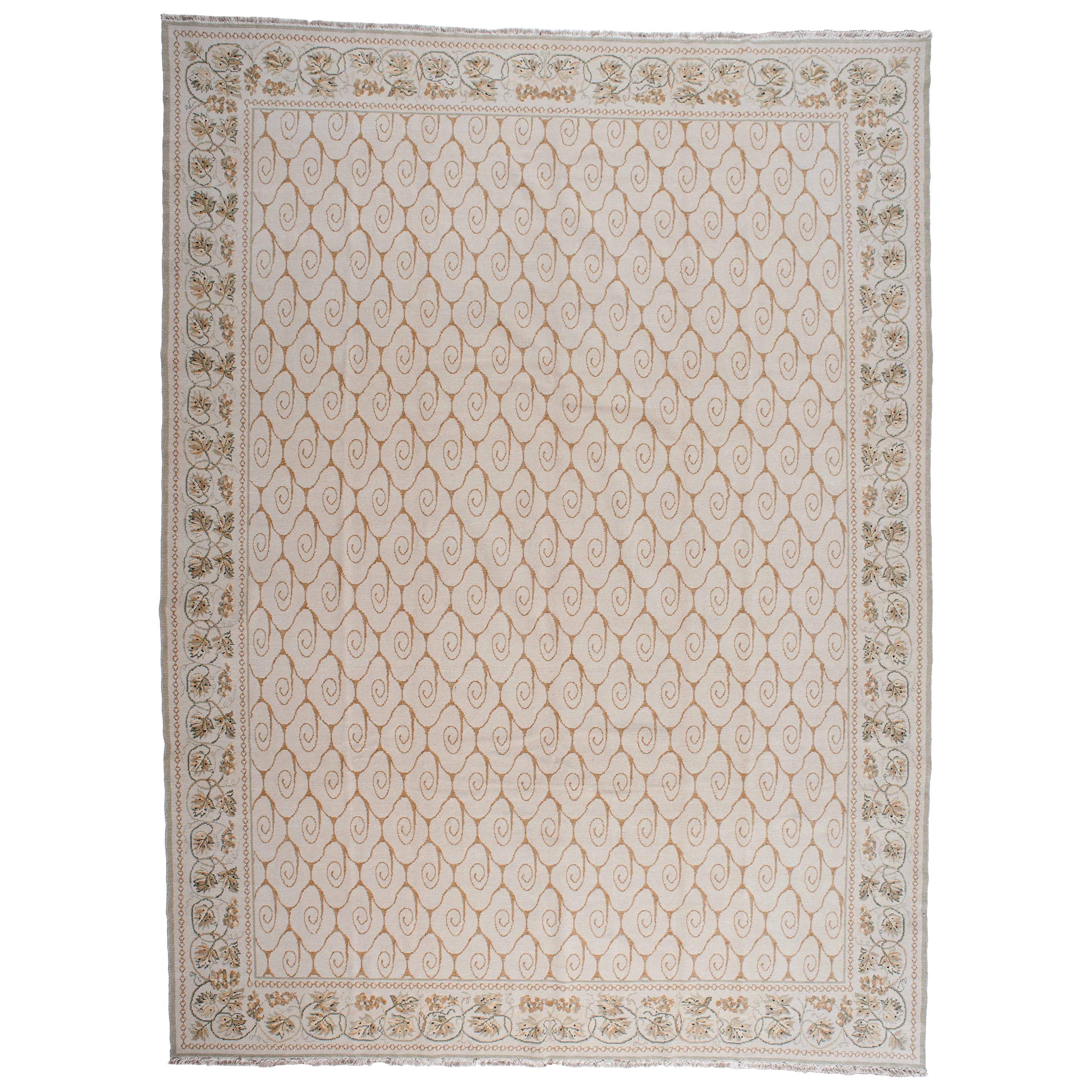 Beige Leaves and Lines Area Rug For Sale