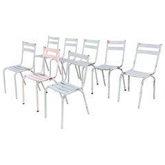 Retro Set of Eight French Steel Bistro Chairs