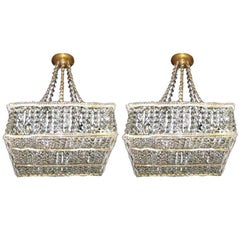Pair of Square Pendant Crystal Light Fixtures. Sold individually