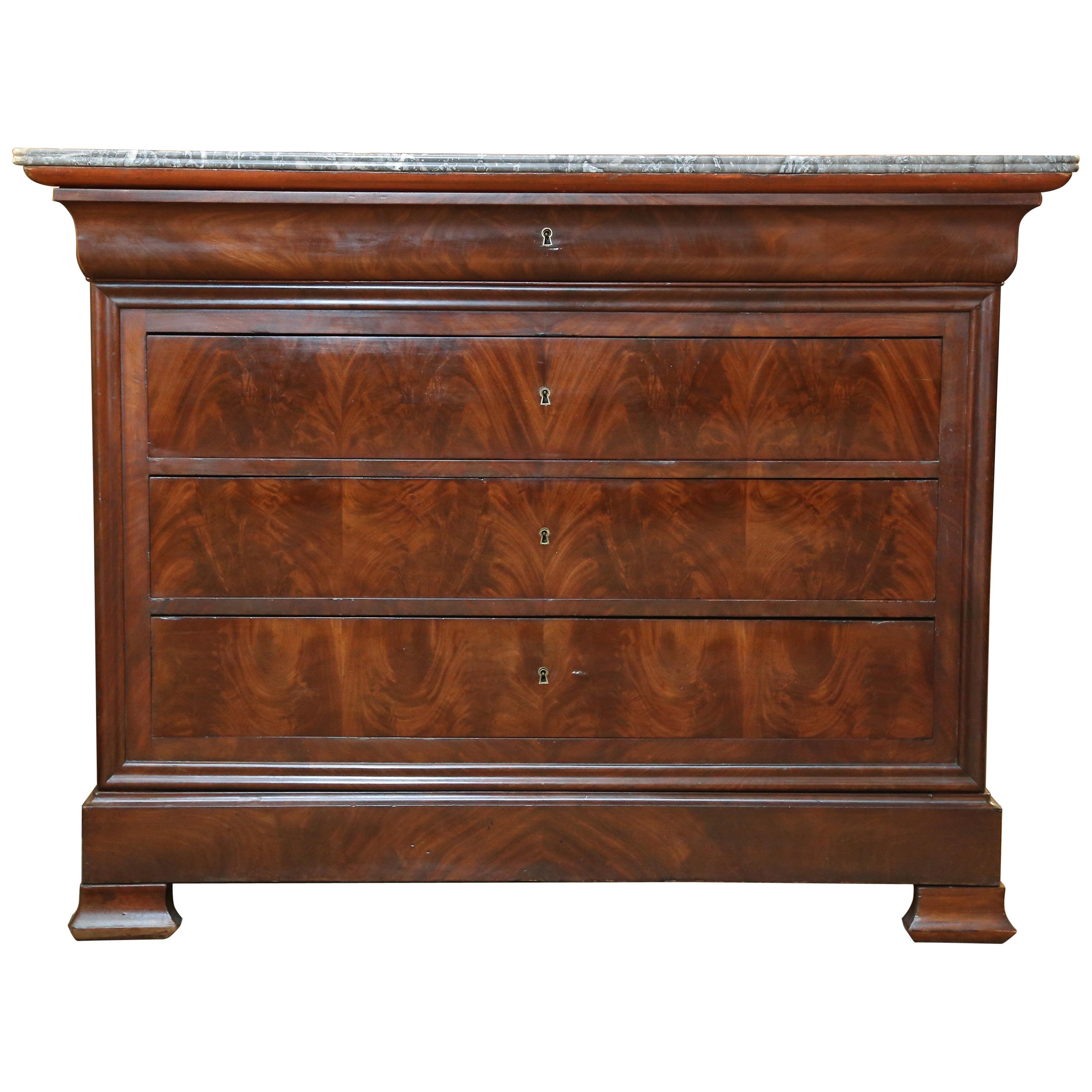 Louis-Philippe Mahogany and Marble-Top Commode or Chest