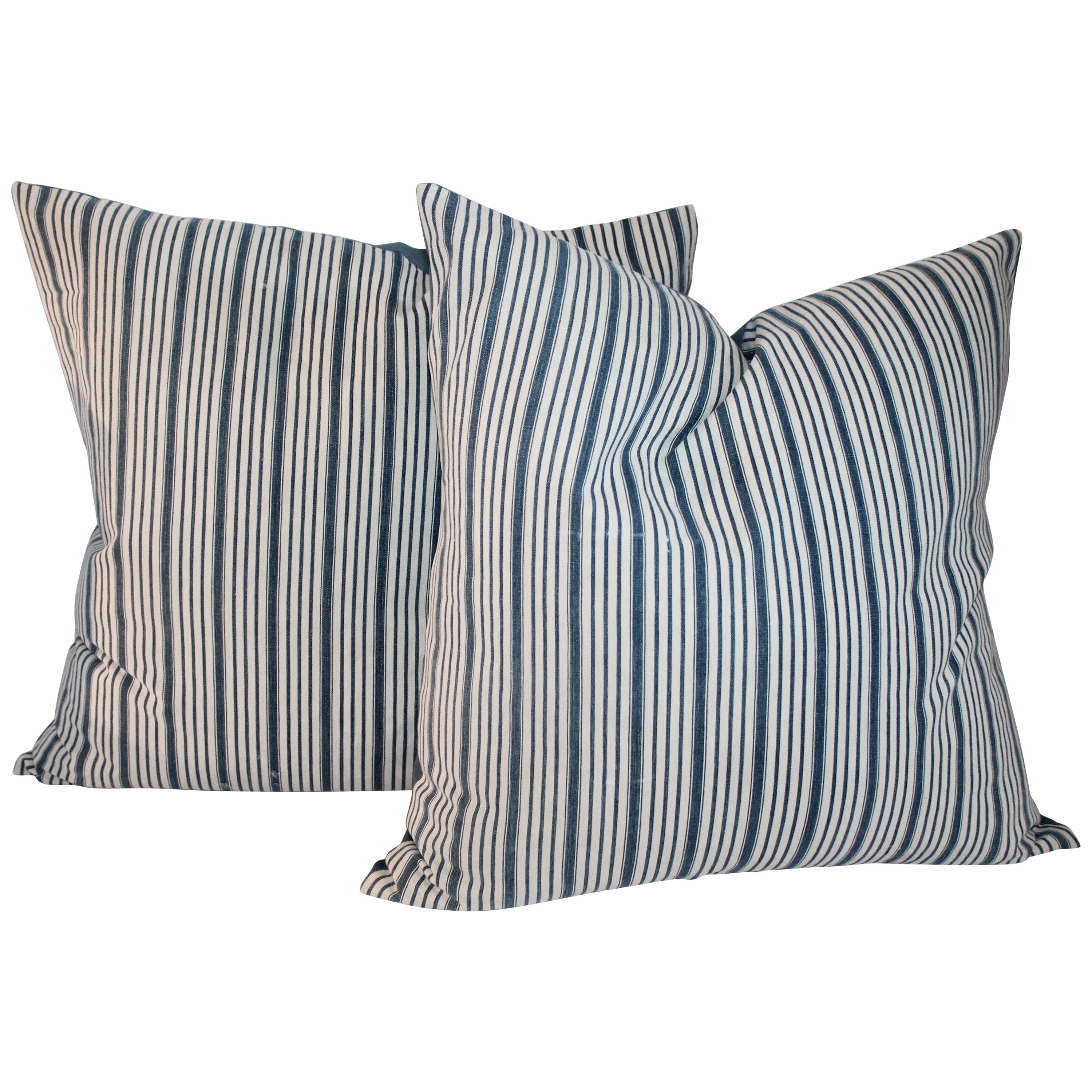 Pair of Vintage Ticking Pillows at 1stDibs