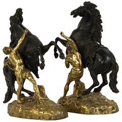 Pair of Signed French Gilt Bronze Marley Horses