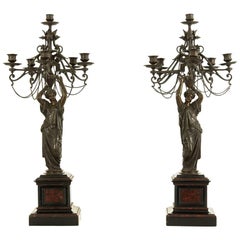 Pair of Antique French 19th Century Seven-Arm Empire Figural Candelabras