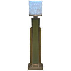 Signed Lalique French Art Glass "Masque de Femme" Plaque Standing Lamp