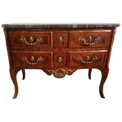 Vintage Chest of Drawers Louis XIV Style in Rosewood with Marble and Bronzes, Italy 1950