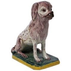 Antique Faience Dog a Spaniel Made in Brussels in the 18th Century