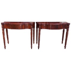 Pair of American Sheraton Mahogany Serpentine Game Tables, Circa 1820