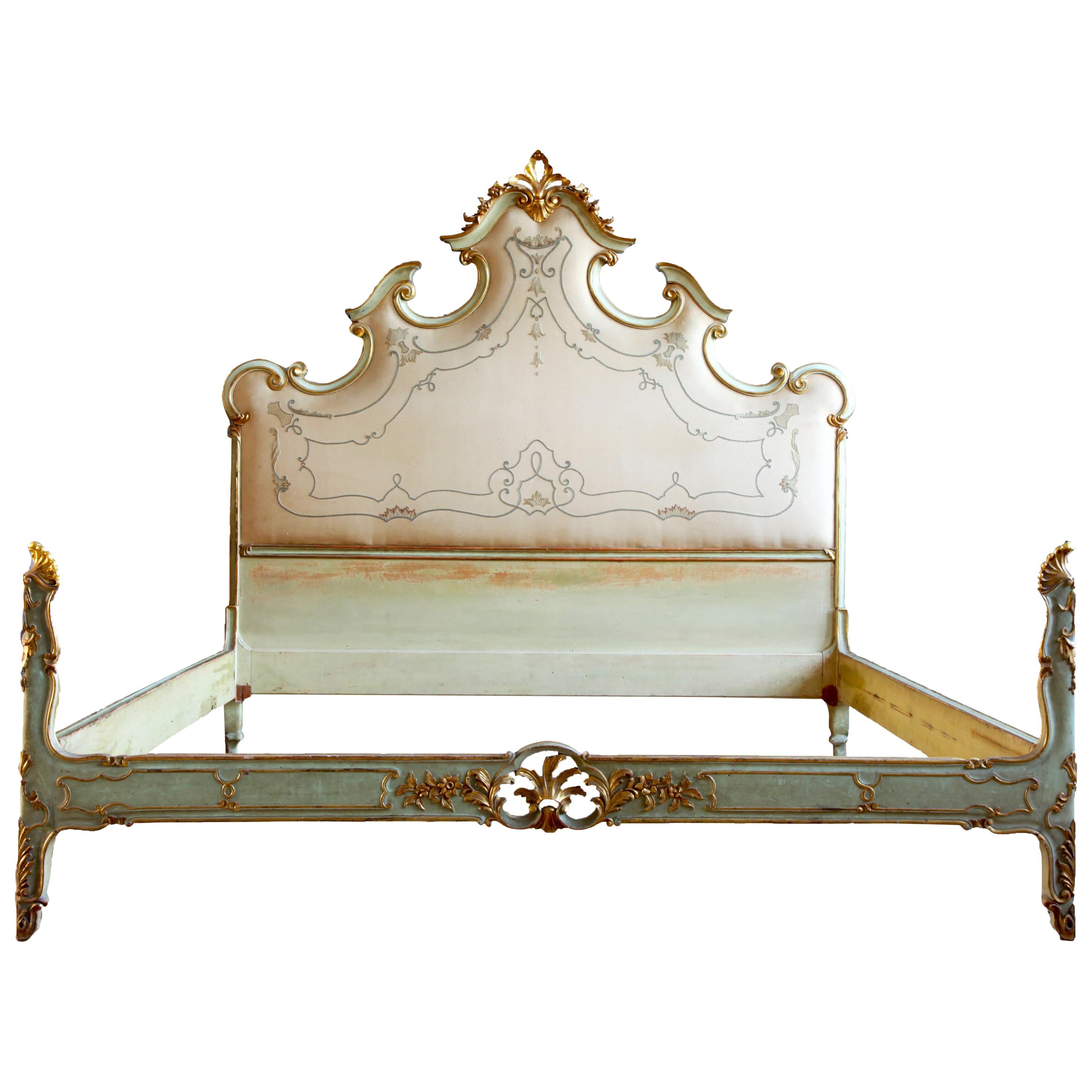  Louis XV Style Bed Finished in Venetian Green and Gold