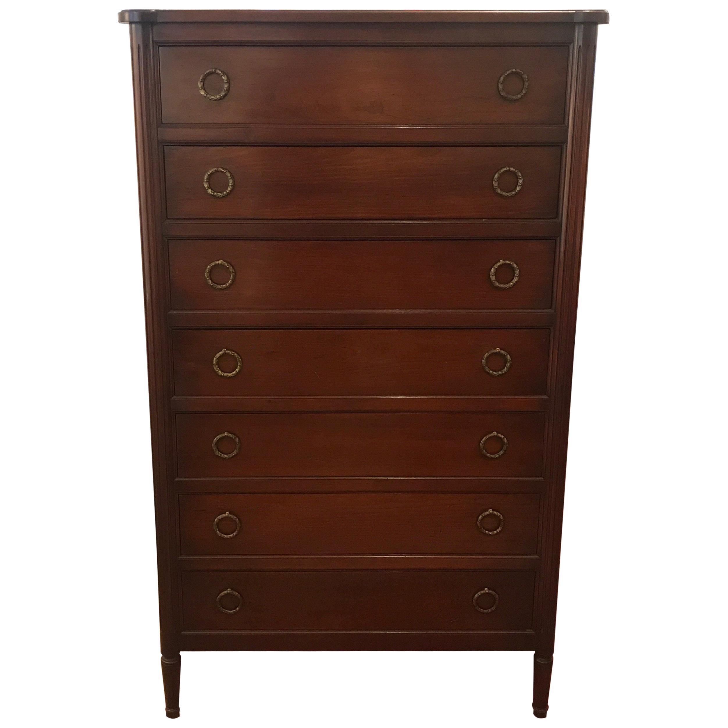 Louis XVI Style Walnut Tall Chest of Drawers