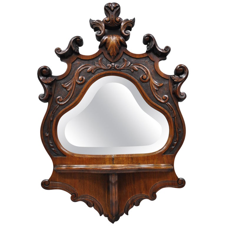 19th Century Eastlake Victorian Carved Walnut Small Wall Shelf at 1stDibs
