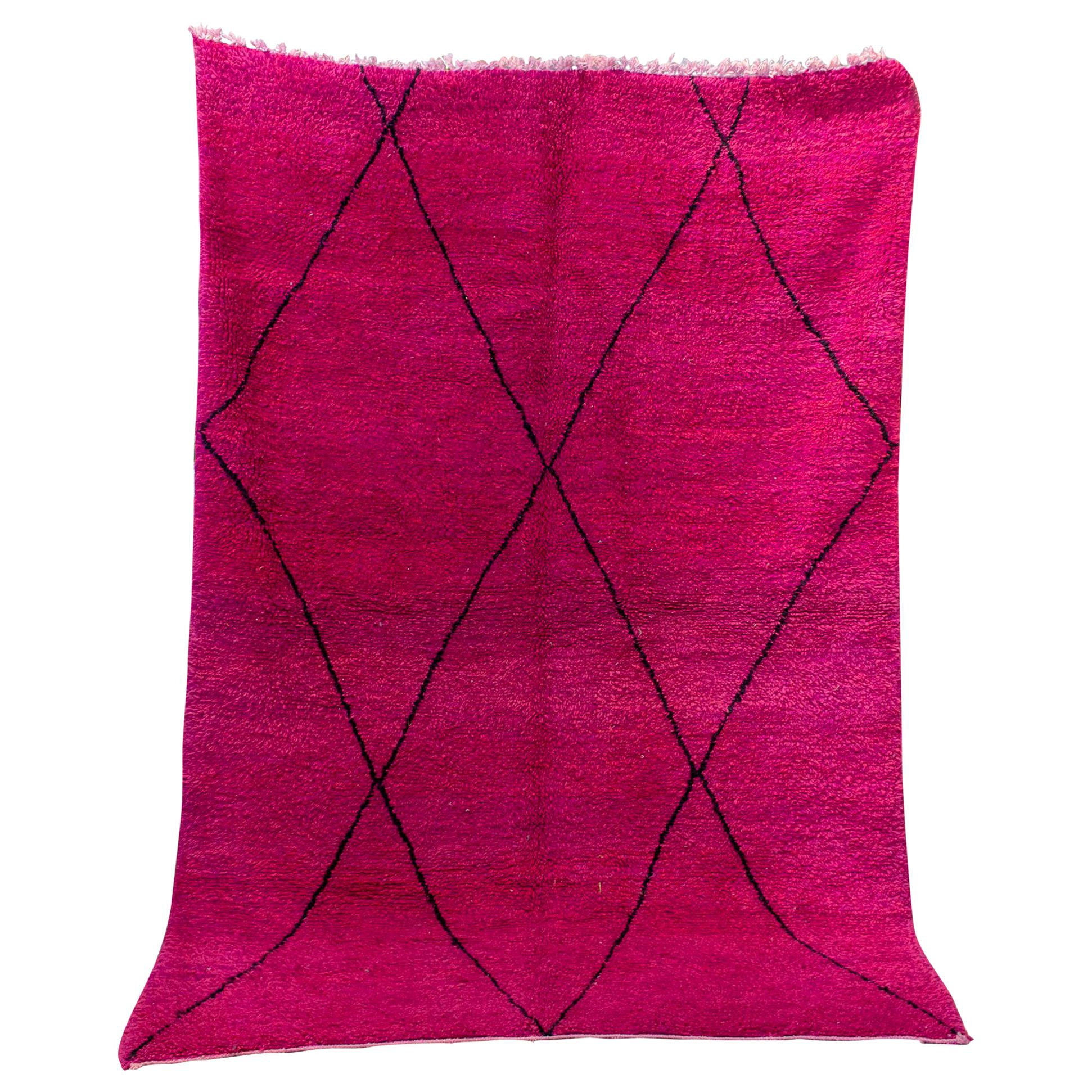 Moroccan Beni Ourain Double Sided Wool Rug in Hot Pink and Black