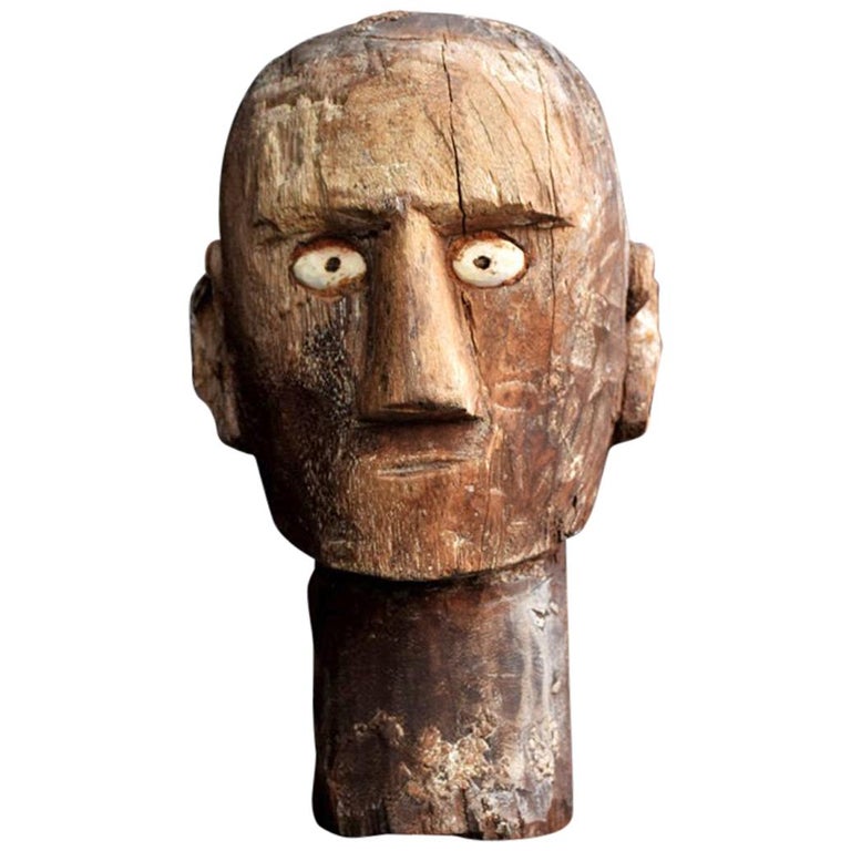 Folk Art Tribal Wooden Head at 1stDibs