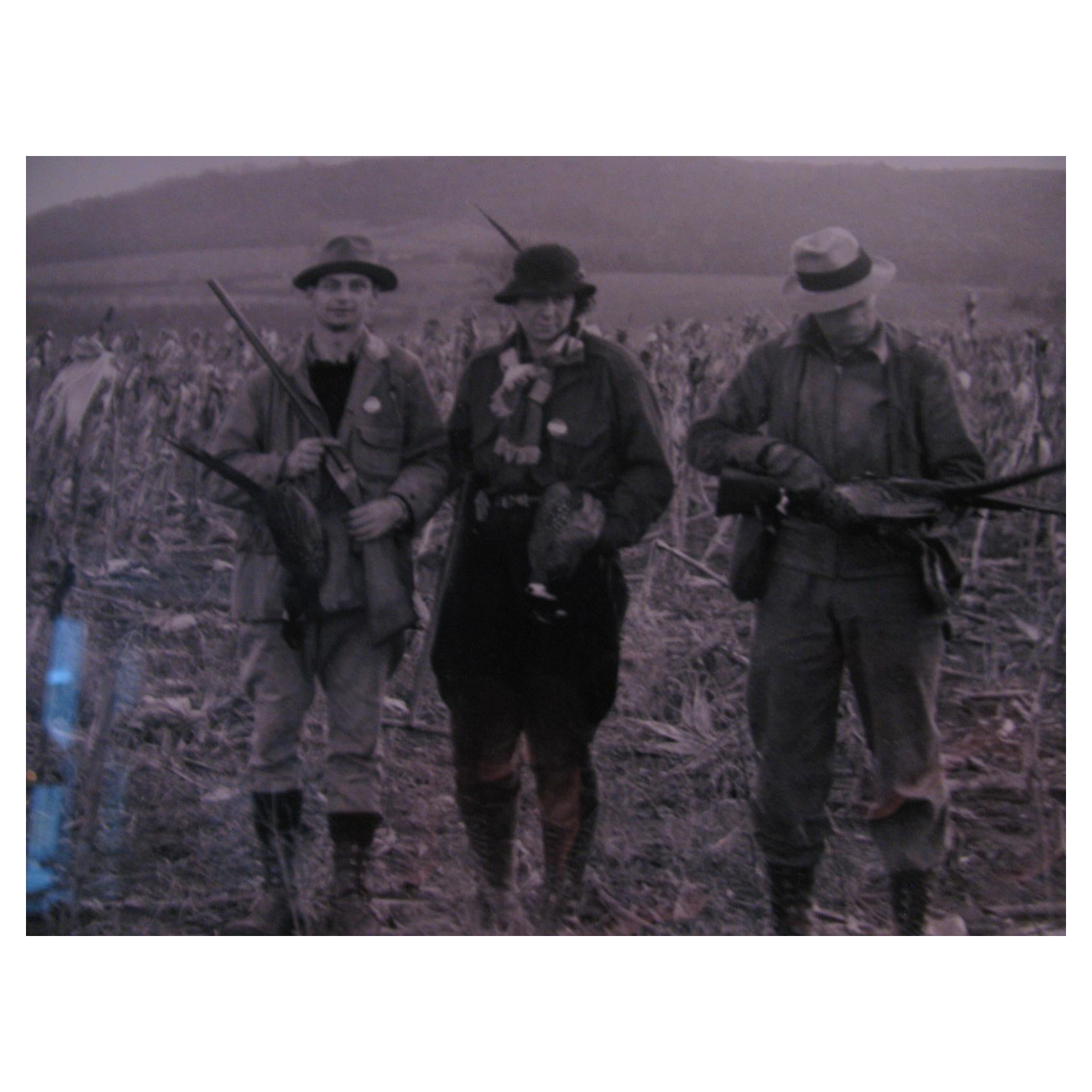 Sepia Photography of c1930 Hunters Including a Woman with a Shotgun Rare For Sale