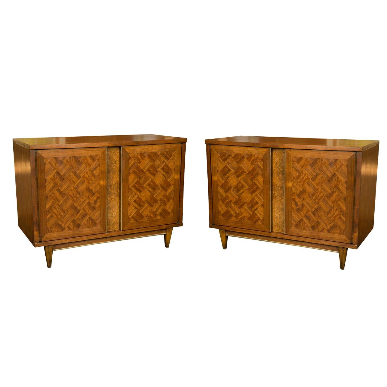 Pair of Midcentury Marquetry Wood Cabinets