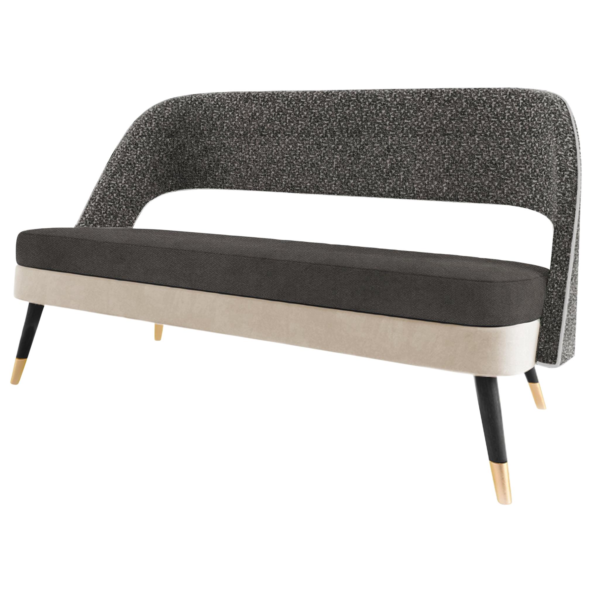 Ava Settee 2-Seat Smooth Dark Seat and Textured Fabric Backrest