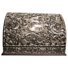 Victorian Moroccan Leather Writing Case Overlaid with Embossed Silver, 1894