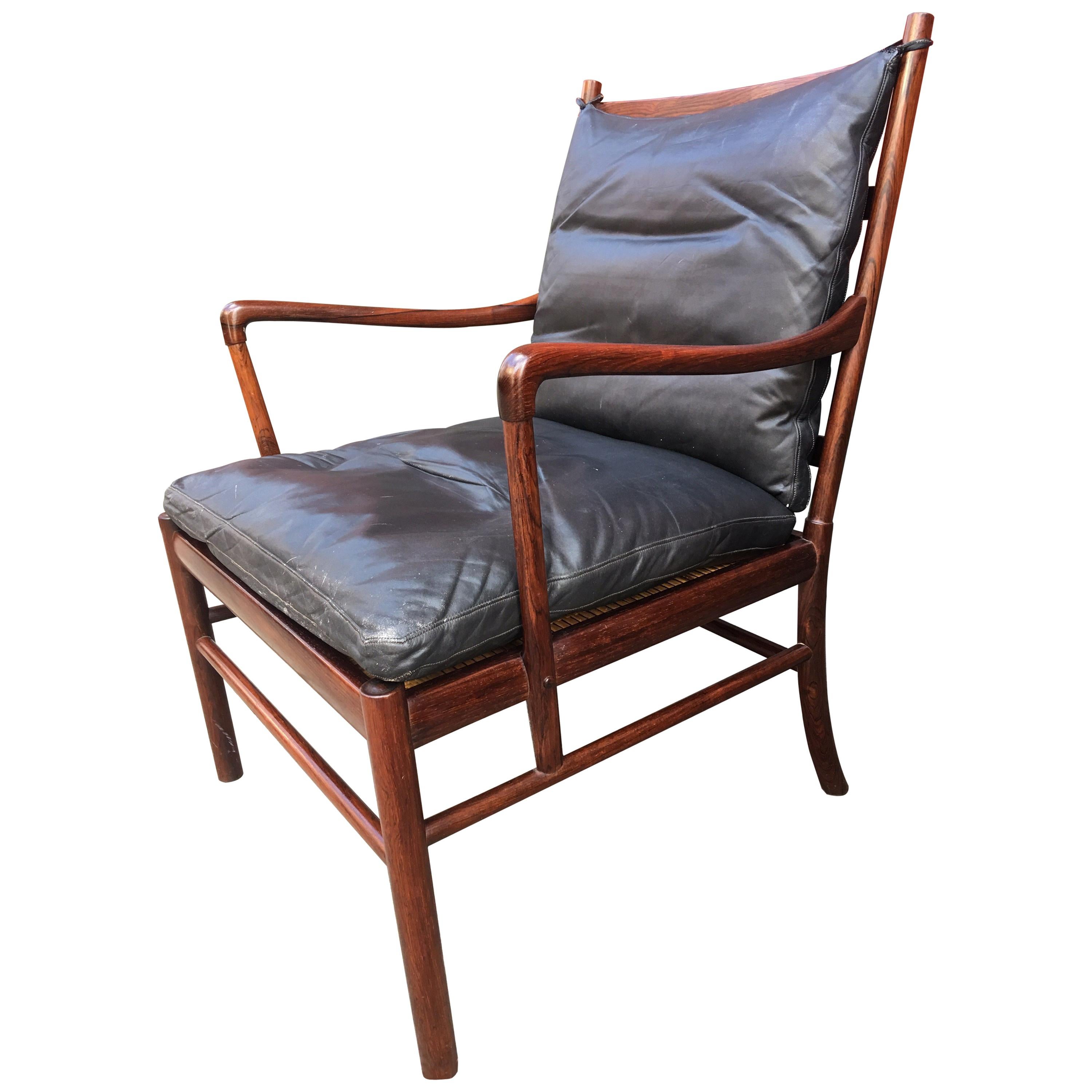 Ole Wanscher for Poul Jeppeson Rosewood Colonial Chair with Black Leather