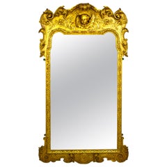 French Carved Wood and Gilt Cherub Acanthus Wall Mirror