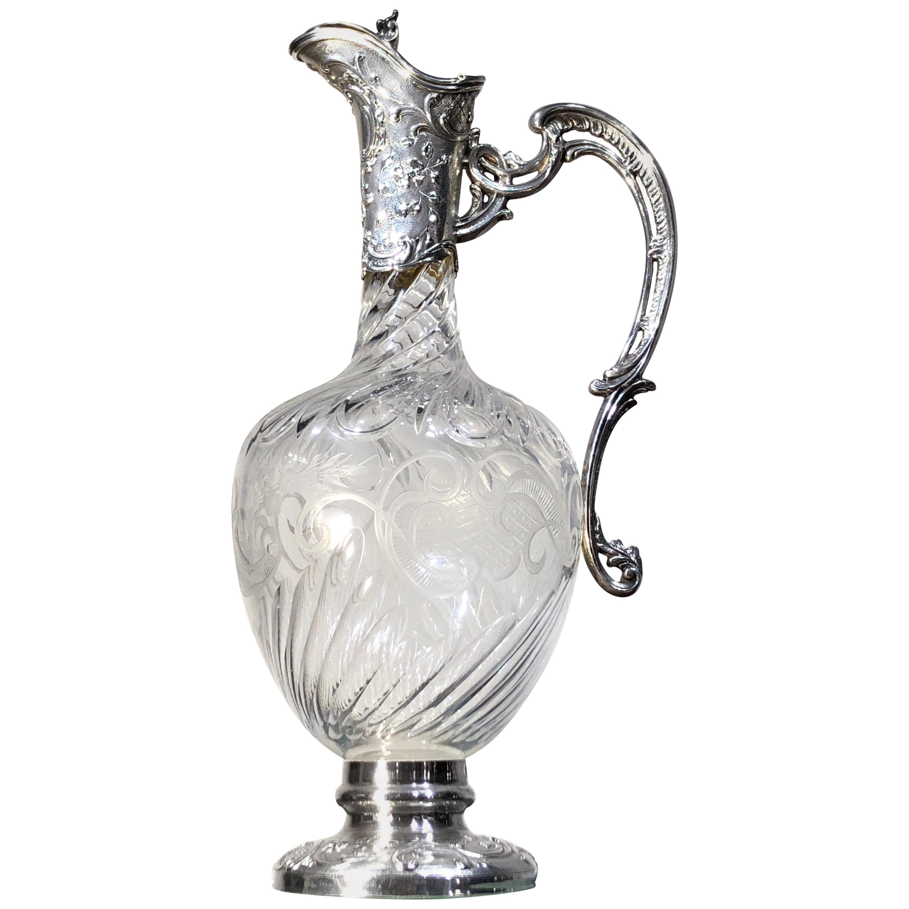 French Silver and Cut Crystal Claret Jug, Edouard Ernie, circa 1890 For Sale