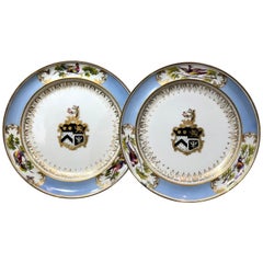 Used Pair of Chamberlains Worcester Armorial Plates, Davis Birds, Prescott Arms