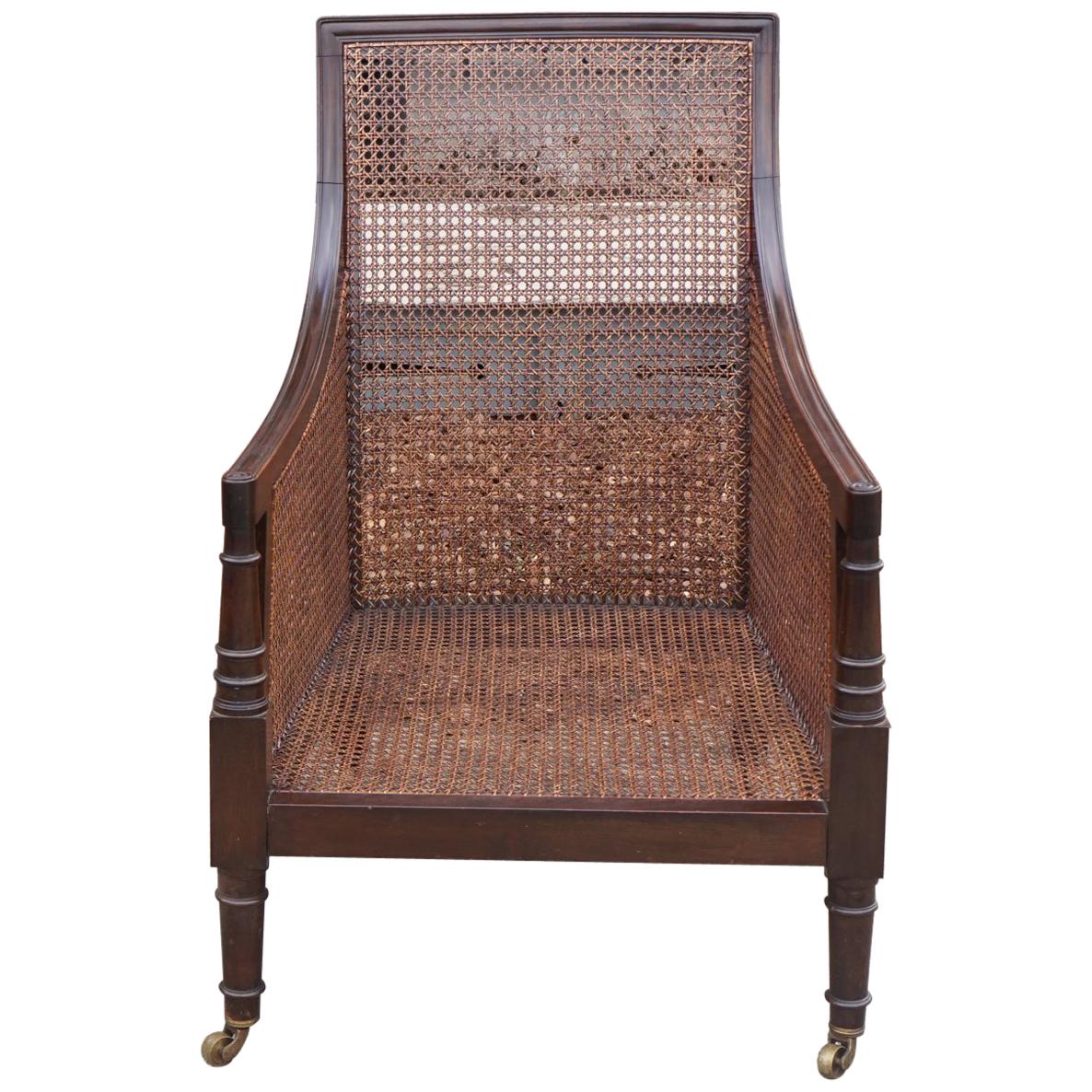 Regency Caned Mahogany Library Chair For Sale