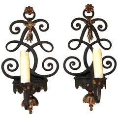 Pair of Antique Style Patinated Iron Sconces