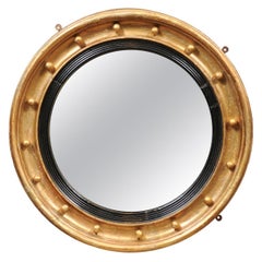 Antique 19th Century English Giltwood Bullseye / Convex Mirror with Ebonized Detail