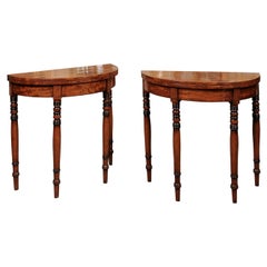 Pair of Regency English Mahogany Demilune Flip Top Card Tables