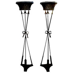Pair of Antique French Neoclassical Style Iron Torchieres