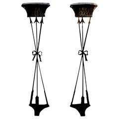Pair of Antique French Neoclassical Style Iron Torchieres