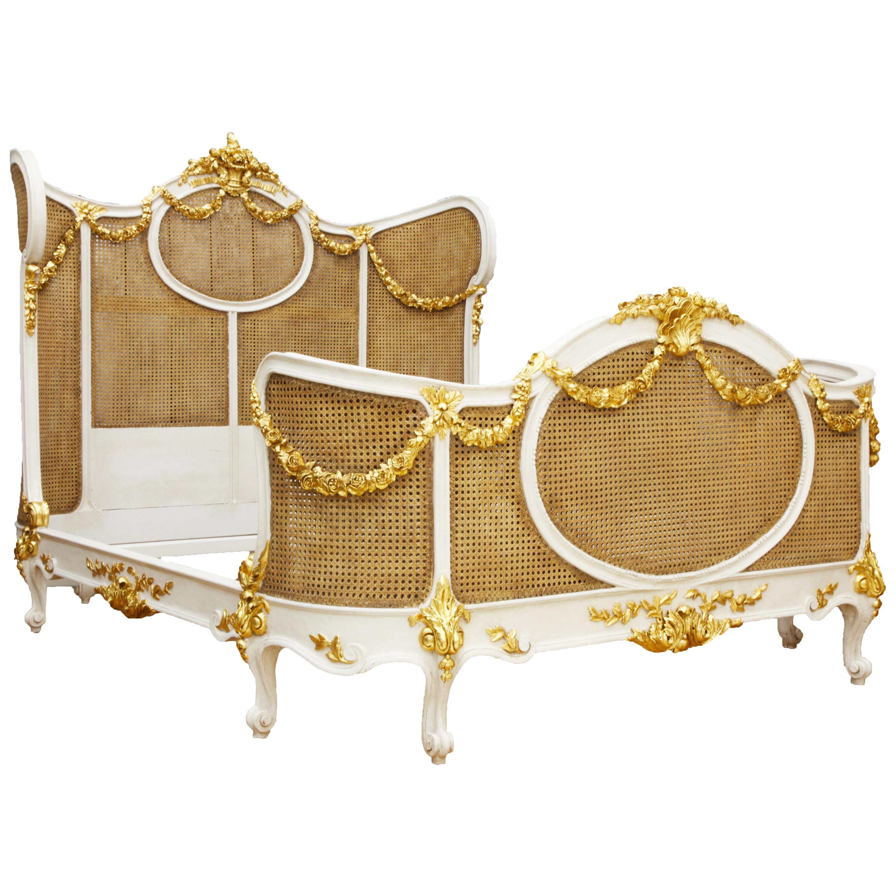 Floral Swag, a Louis XV Style Corbeille Canned Bed by La Maison London For Sale