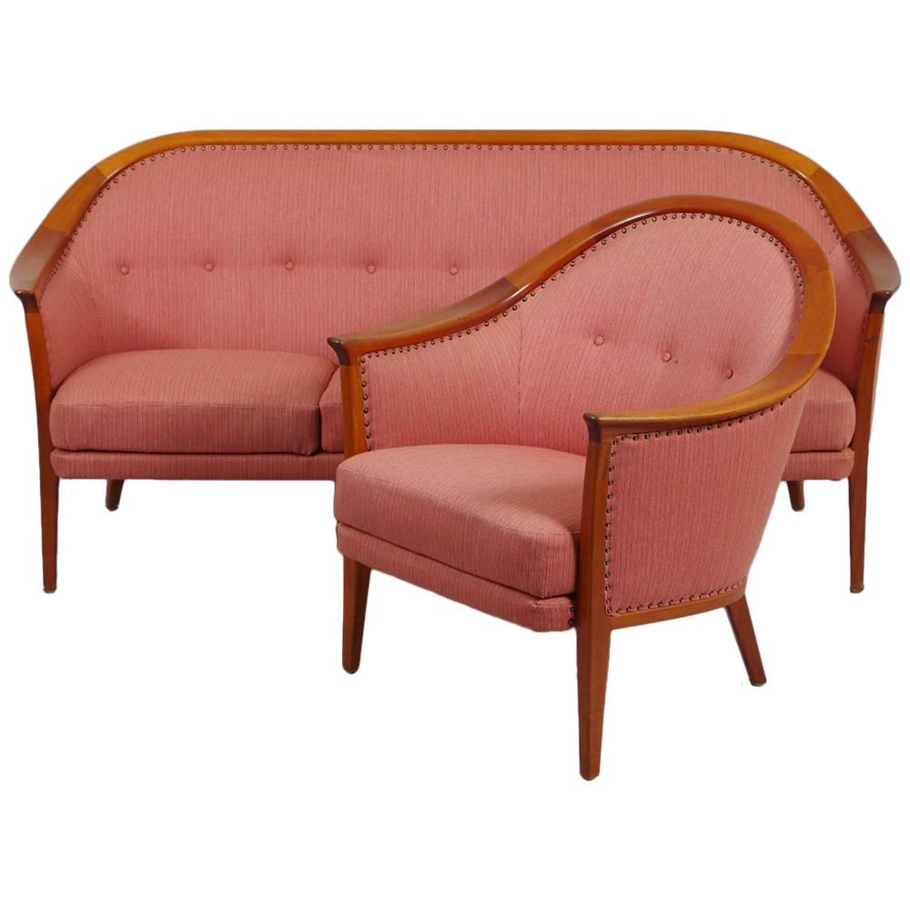 Bertil Fridhagen Swedish Walnut Bentwood Sofa and Chair Set